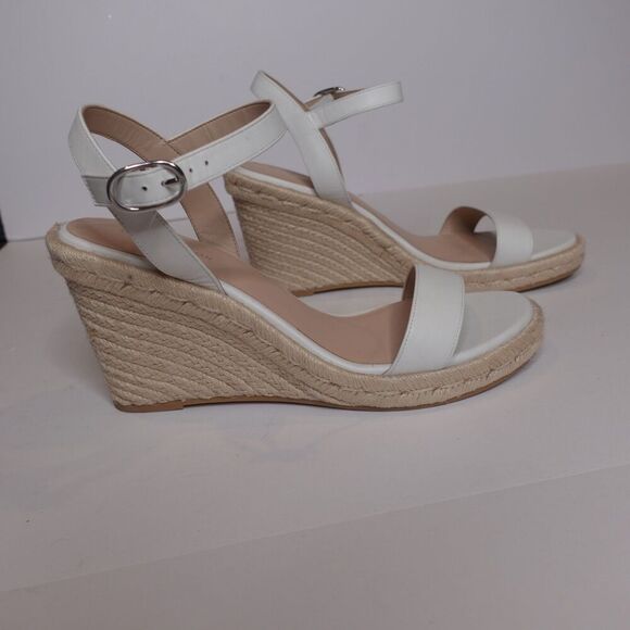Stuart Weitzman Teddi Espadrille Leather Wedge Sandal White Women's Size 10 New - Picture 6 of 12